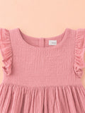 Organic Cotton Girls Flutter Sleeve A-Line Dress - Dusty Rose