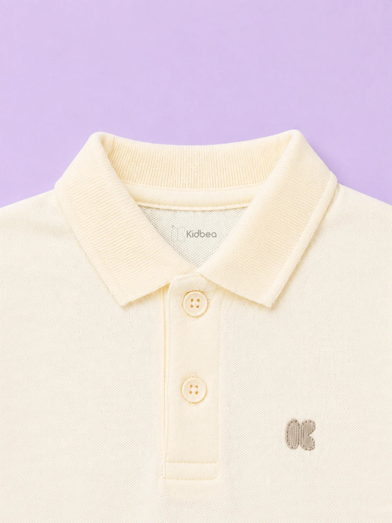 Boys Bamboo Fabric Cream Polo T-Shirt