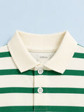 Boys Bamboo Fabric Green Striped Polo T-Shirt