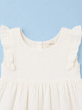 Organic Cotton Girls Flutter Sleeve A-Line Dress - White