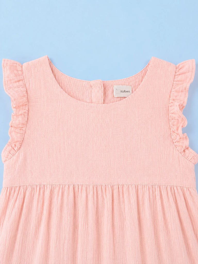 Organic Cotton Girls Flutter Sleeve A-Line Dress - Blush Pink