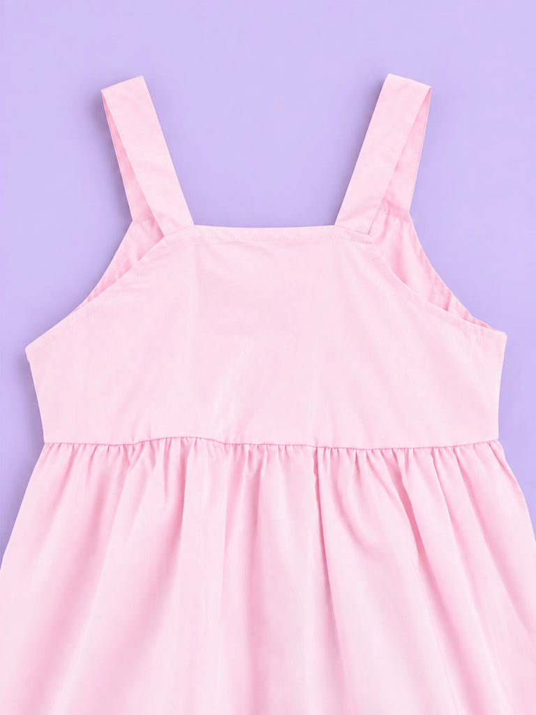 Girls Cotton Frock – Light Pink Sleeveless Flared Dress with Waist Tie