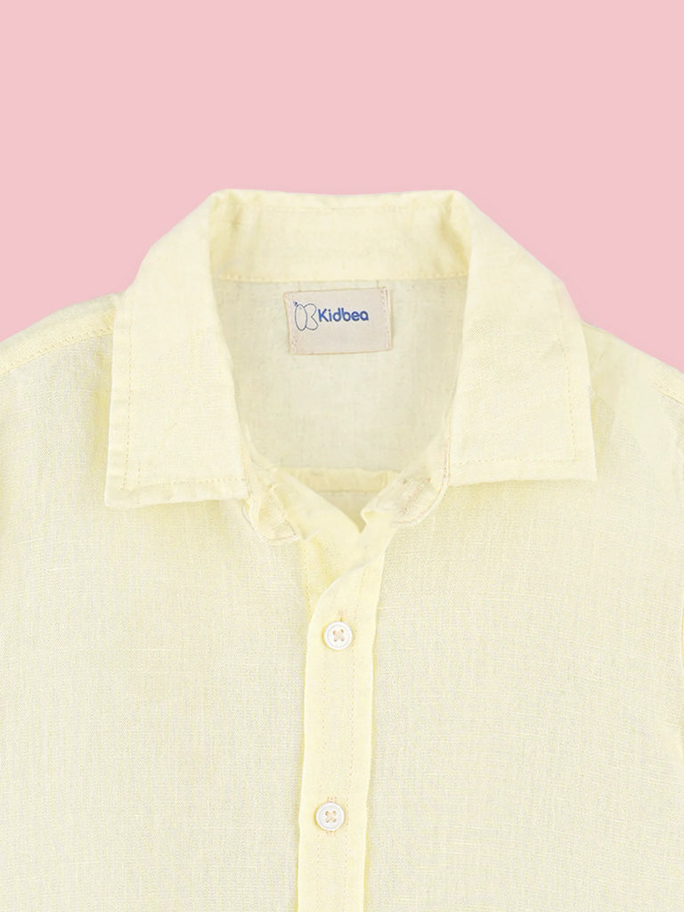 Boys Linen Cotton Light Yellow Shirt