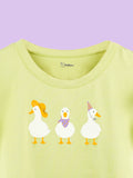 Girls Light Green Top – Cute Duck Print with Ruffle Sleeves