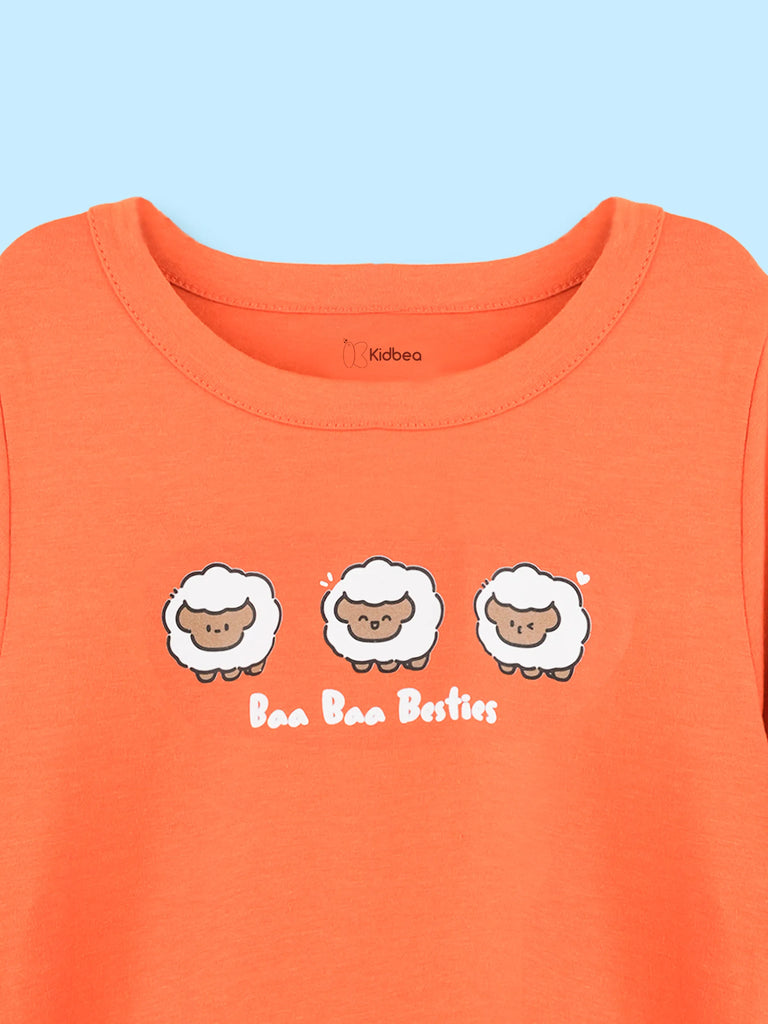 BambooTEC™ Bamboo Girls Orange Top – Baa Baa Besties Print