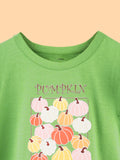 Girls Green Top – Pumpkin Season Print with Ruffle Sleeves