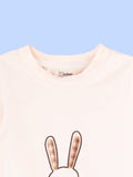 Girls Cotton Co-Ord Set – Peach Bunny T-Shirt with Denim Shorts