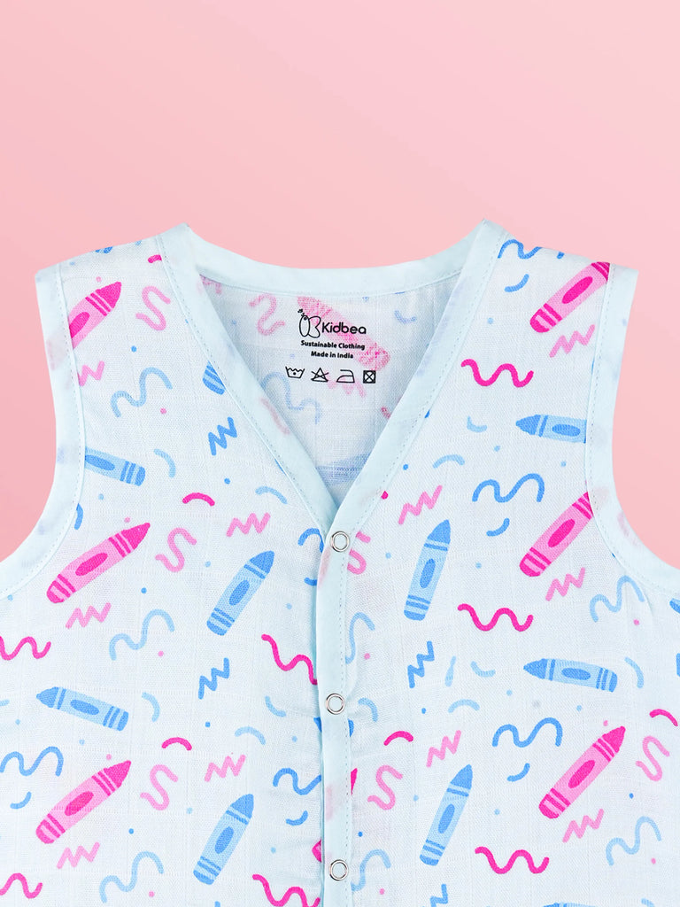 BambooTEC™ Bamboo Muslin Baby Jhabla – Crayon Print