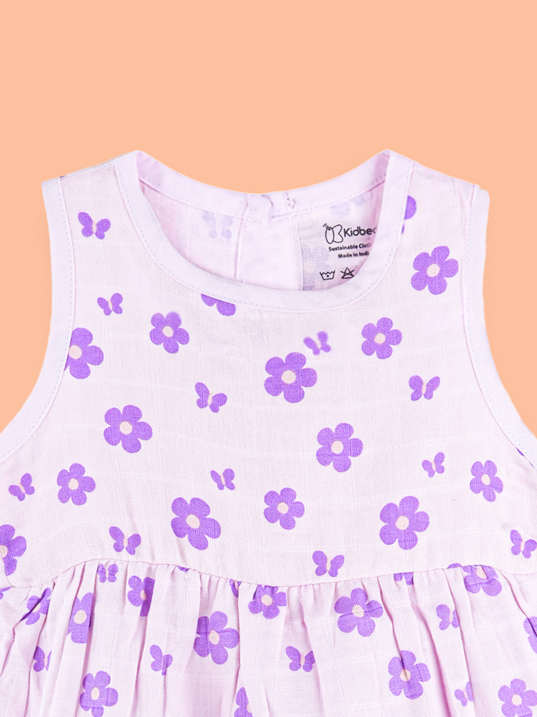 BambooTEC™ Bamboo Muslin Baby Frock – Floral Butterfly Print, Soft & Breathable Dress