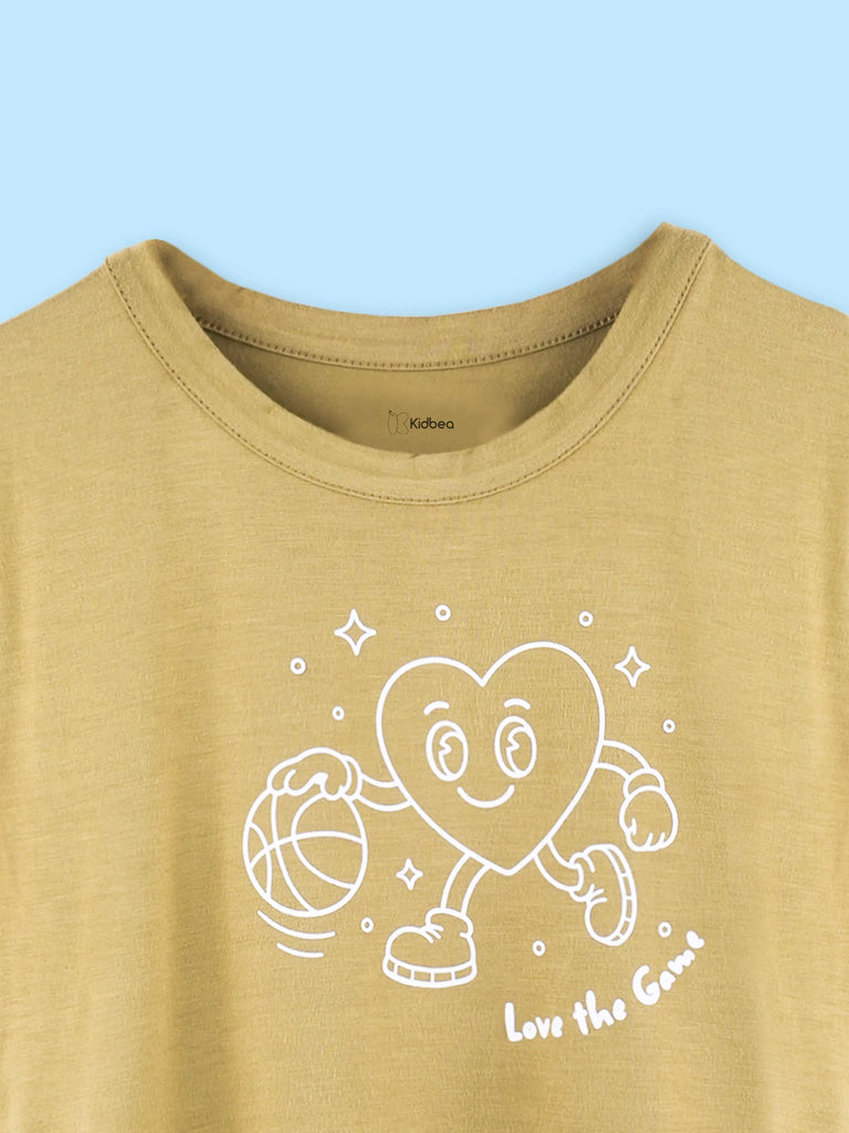 BambooTEC™ Bamboo Girls Mustard Top – Love the Game Print