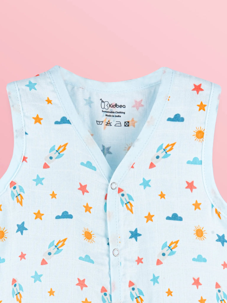BambooTEC™ Bamboo Muslin Baby Jhabla – Rocket & Star Print
