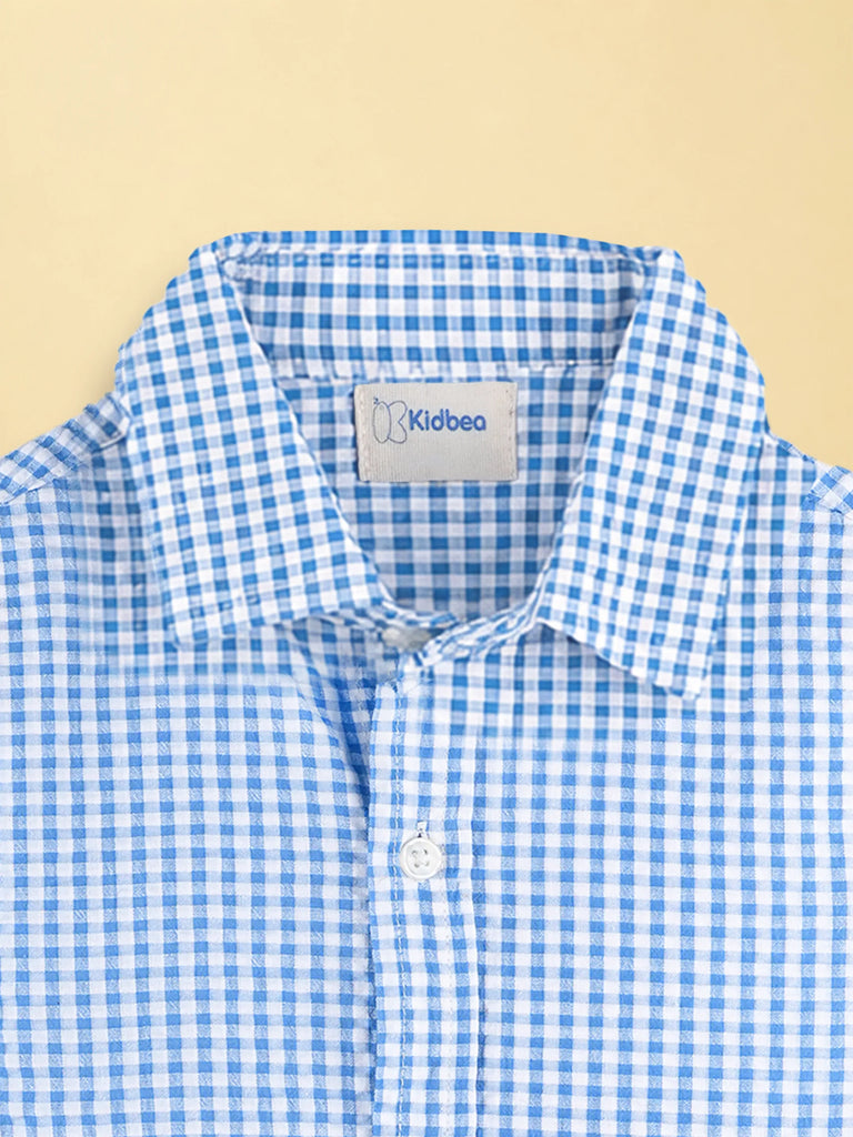 Boys Cotton Blue Gingham Check Shirt