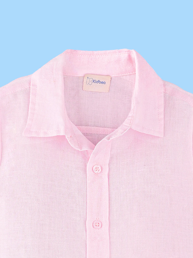 Boys Linen Cotton Pastel Pink Shirt