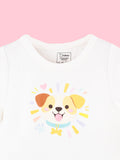 Girls White Top – Cute Puppy Print with Round Neck
