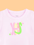 Girls Pink Top – Happy Floral Letter Print with Ruffled Edges