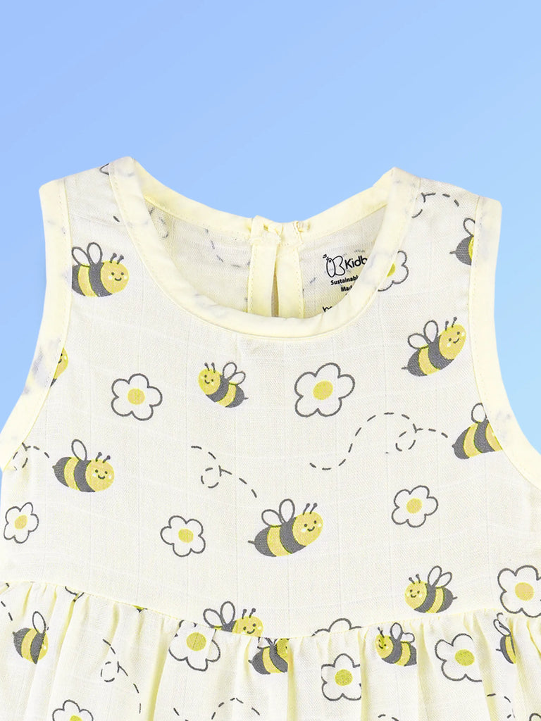 BambooTEC™ Bamboo Muslin Baby Frock – Bee & Daisy Print, Soft & Breathable Dress