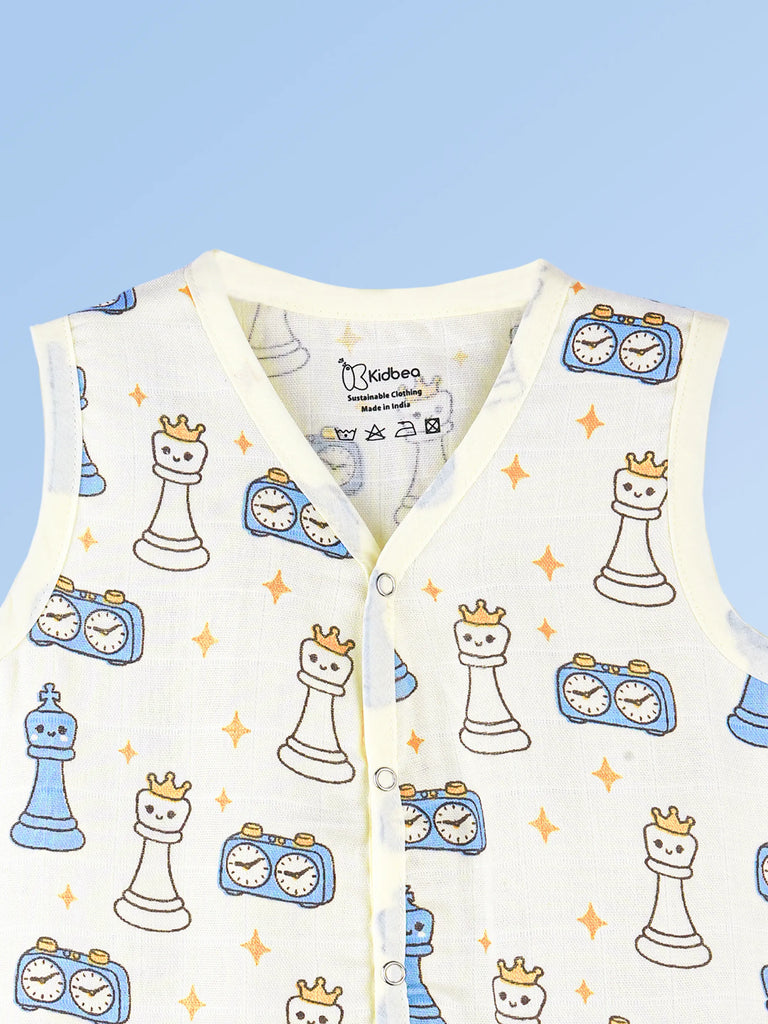 BambooTEC™ Bamboo Muslin Baby Jhabla – Chess & Clock Print