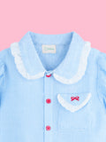 Girls Cotton Co-Ord Set – Blue Striped Shirt with Navy Flared Skirt