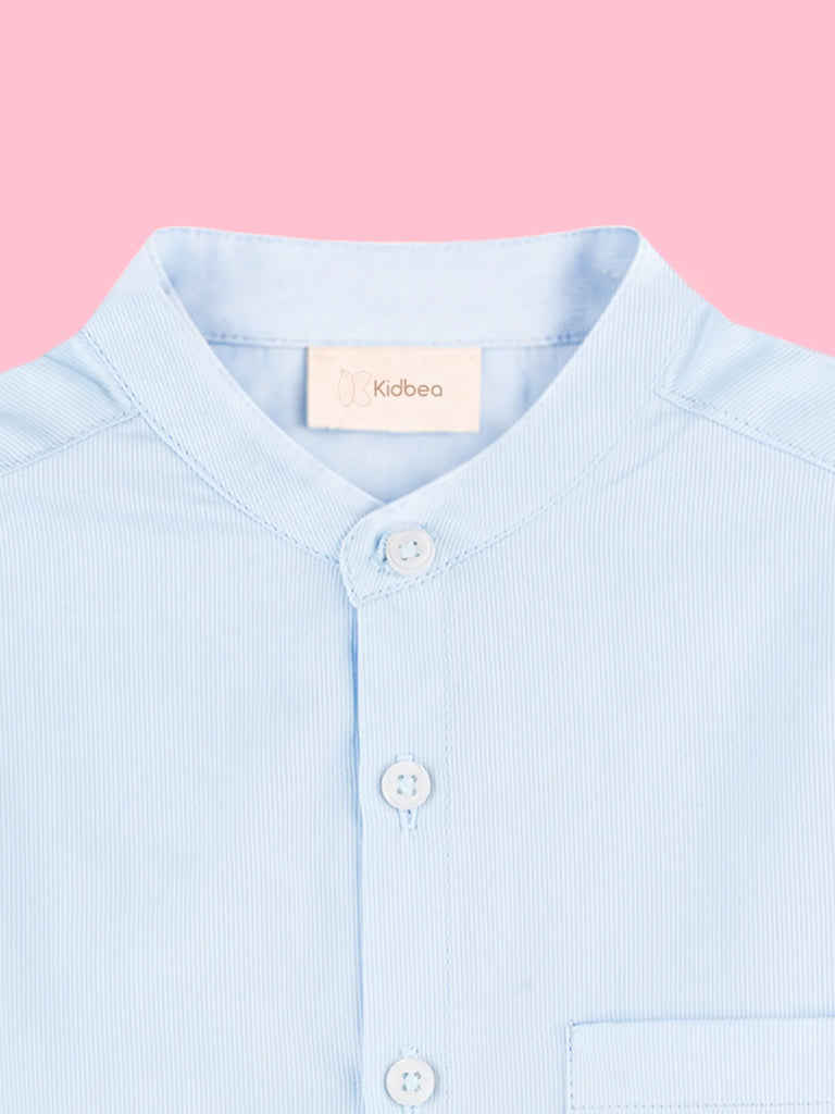 Boys Cotton Mandarin Collar Shirt – Short Sleeve Casual Shirt with Pocket