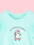 Girls Aqua Top – Lil Penguin Energy Print with Ruffle Sleeves