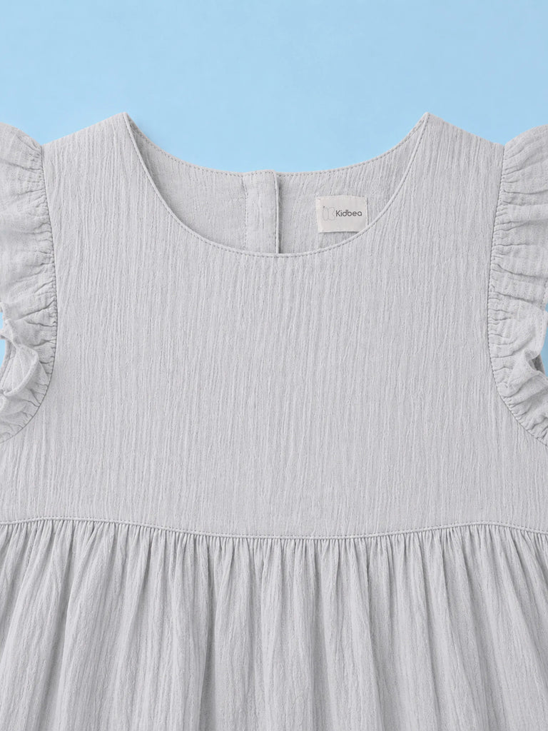 Organic Cotton Girls Flutter Sleeve A-Line Dress - Light Grey