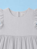Organic Cotton Girls Flutter Sleeve A-Line Dress - Light Grey