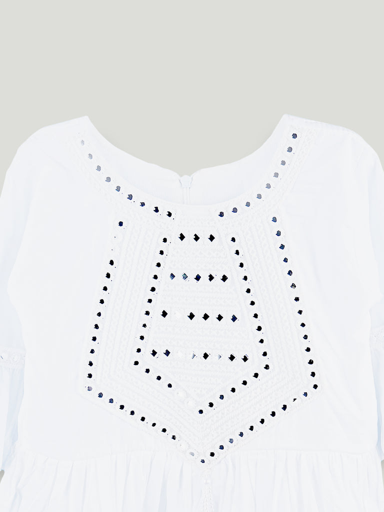 Girls White Kurta & Sharara Set – Embroidered Festive Ethnic Wear