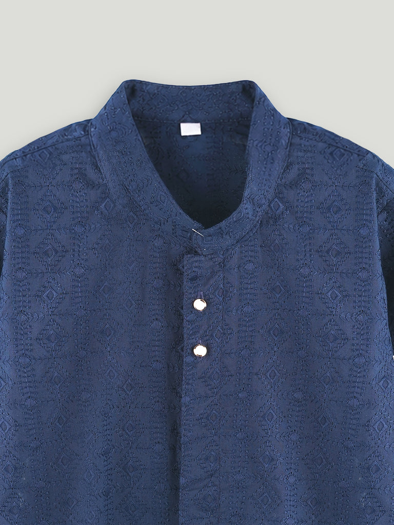Boys Navy Blue Kurta & White Pajama Set – Traditional Festive Ethnic Wear