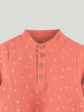 Organic Cotton Boys Mandarin Collar Full Sleeve Shirt - Rust Orange