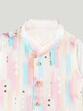Boys White Kurta & Dhoti Set – Pastel Printed Jacket Festive Wear