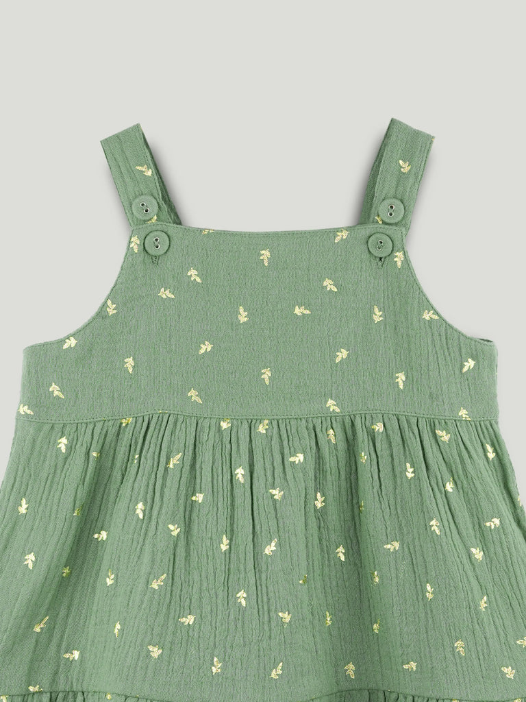 Girls Organic Cotton Sage Green Dress with Matching Headband