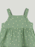 Girls Organic Cotton Sage Green Dress with Matching Headband