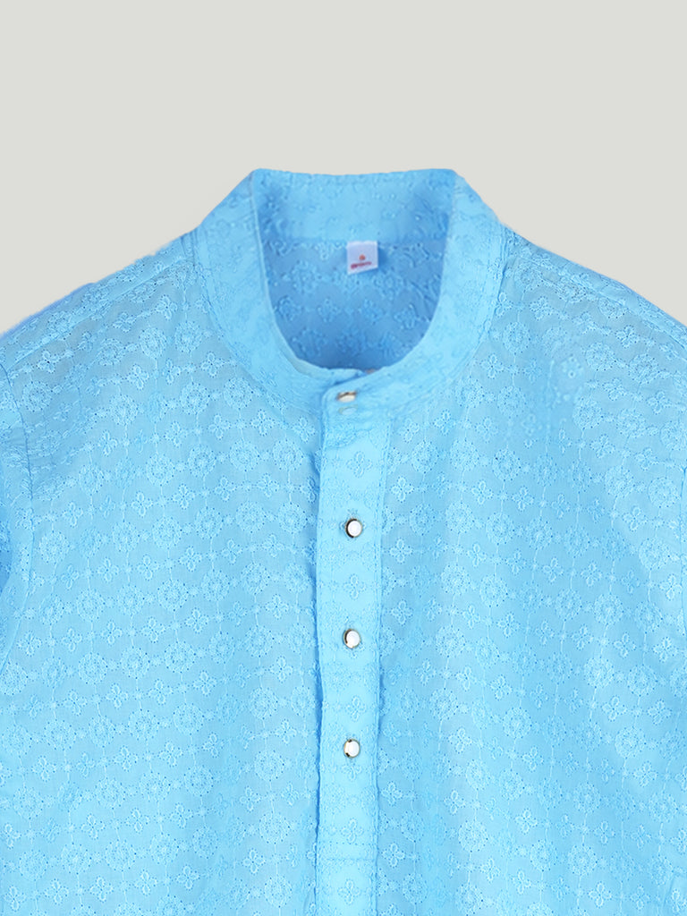Boys Sky Blue Kurta & White Pajama Set – Traditional Festive Ethnic Wear