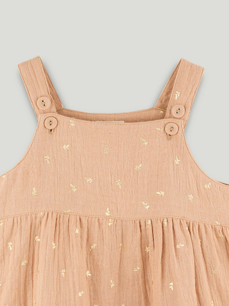 Girls Organic Cotton Beige Floral Print Dress & Bloomers Set with Headband
