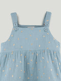Girls Organic Cotton Sky Blue Floral Print Dress & Bloomers Set with Headband