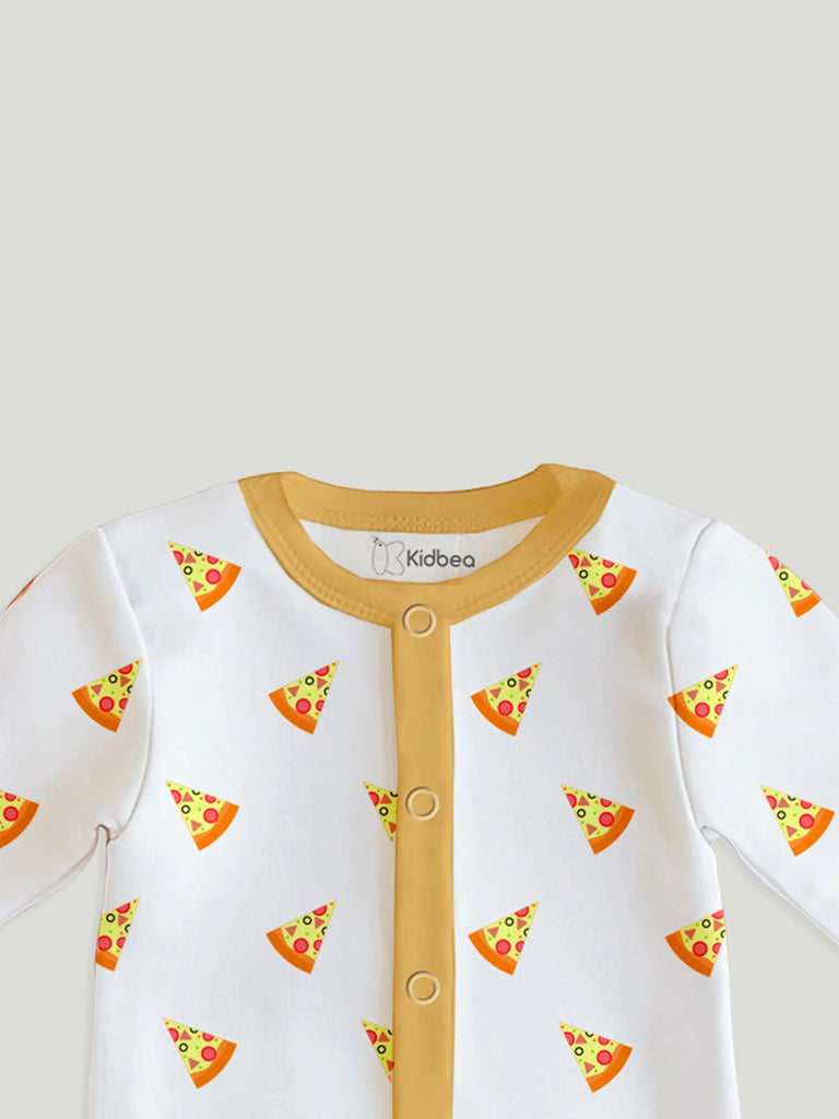 100% Organic Cotton Romper Pack – Star & Pizza Designs, Black & Yellow, Full Sleeves