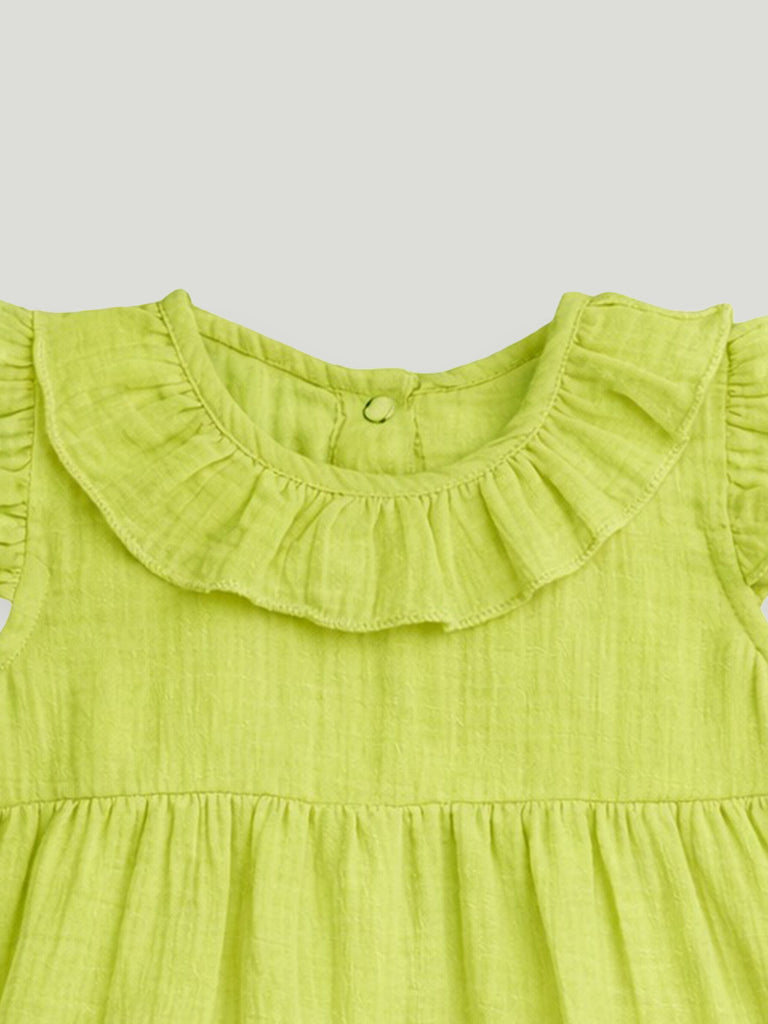Light  Organic cotton  Charming Olive Green Girls Frock | Olive Green