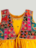 Girls Ethnic Yellow Kurta & Salwar Set – Embroidered Multicolor Jacket Style Festive Wear