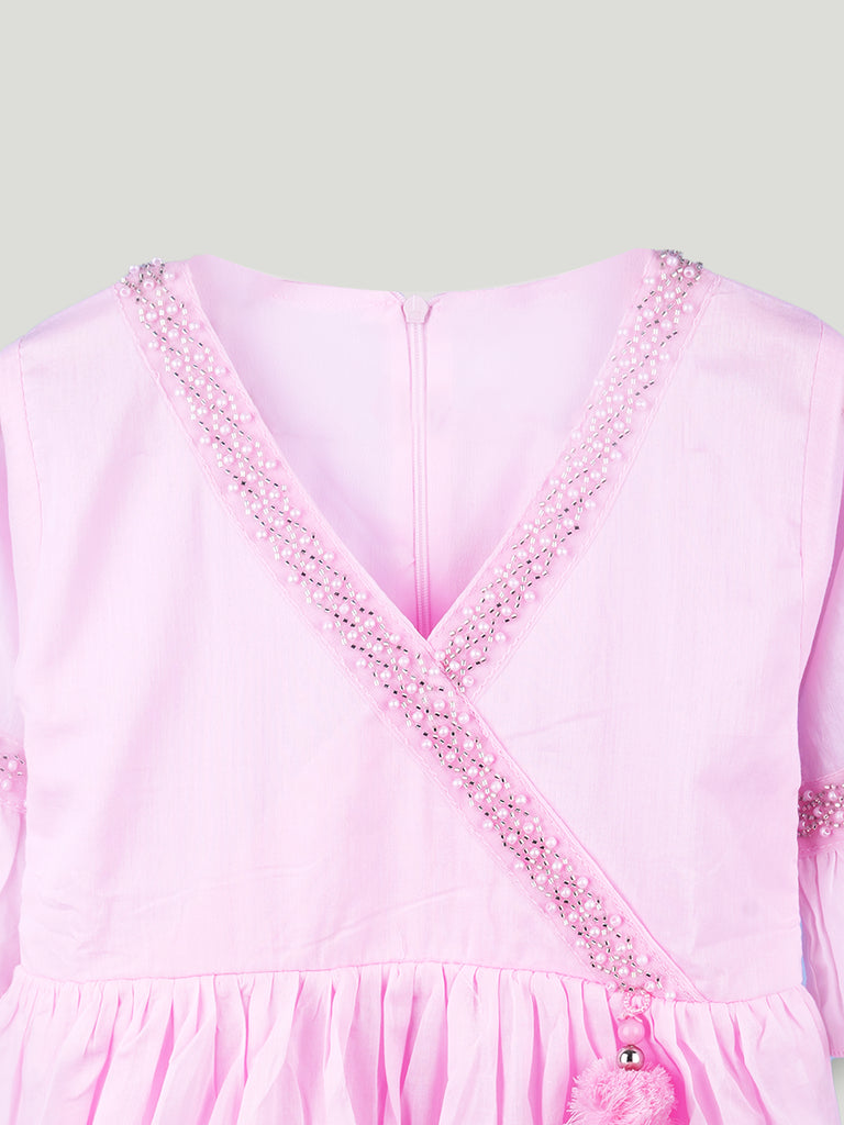 Girls Pink Ethnic Kurta & Dhoti Set – Embroidered Festive Wear
