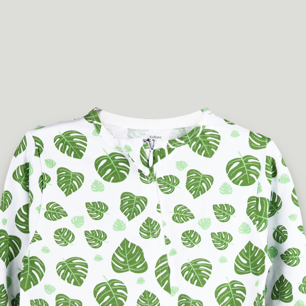 Organic cotton Leaf Print Romper/Bodysuit - Green