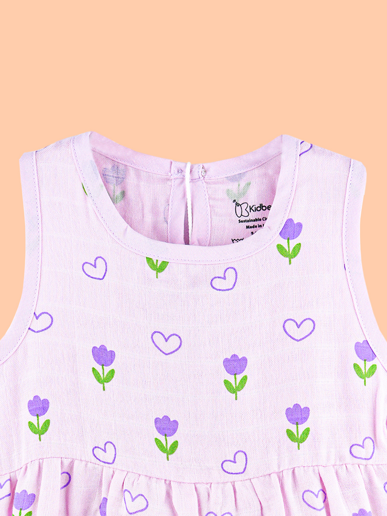 BambooTEC™ Bamboo Muslin Baby Frock – Tulip & Heart Print, Soft & Breathable Dress