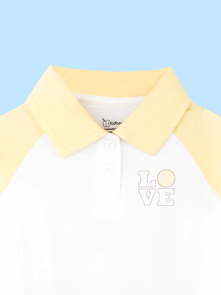 BambooTEC™ Bamboo Girls Frock – Yellow & White Love Graphic Full-Sleeve Dress