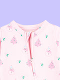 Cotton Baby Girls Footed Romper – Pink Christmas Print Full-Sleeve Romper