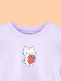 Girls Lavender Full-Sleeve Top – Strawberry Kitty Print