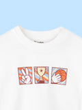BambooTEC™ Unisex Kids Sweatshirt – White Sports Graphic Full-Sleeve Crewneck
