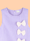 Girls Cotton Gingham Frock – Lavender Check Dress with White Bow Details
