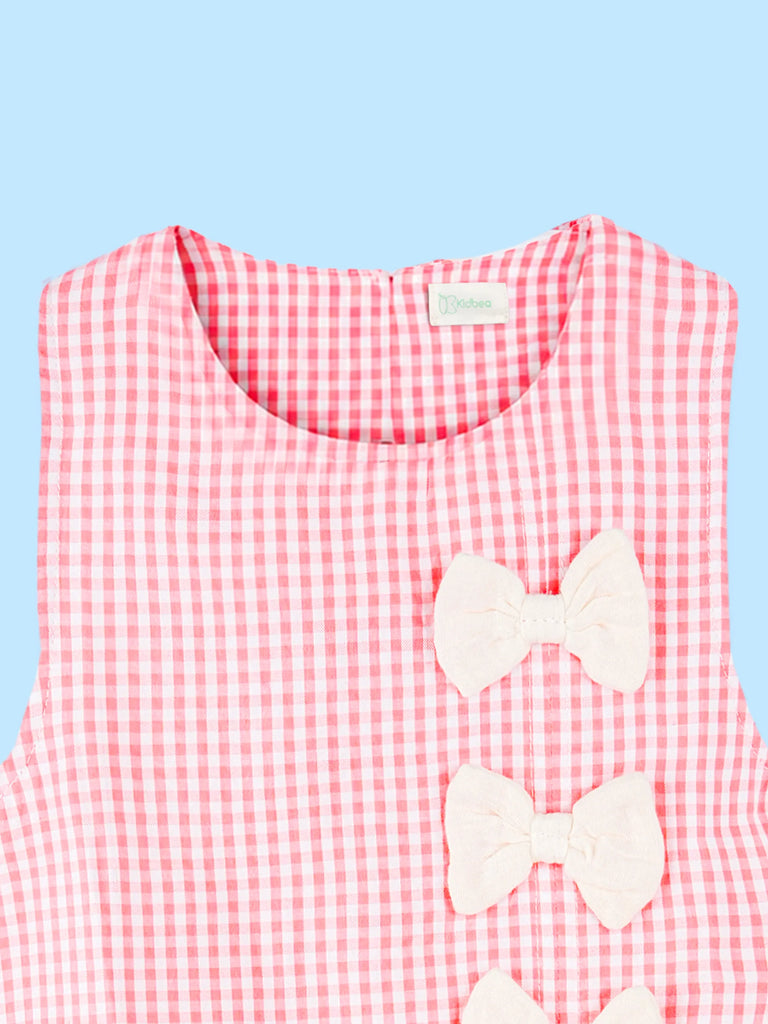 Girls Cotton Gingham Frock – Pink Check Dress with Bow Details