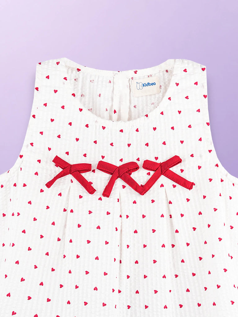 Girls Cotton White Heart Print Top