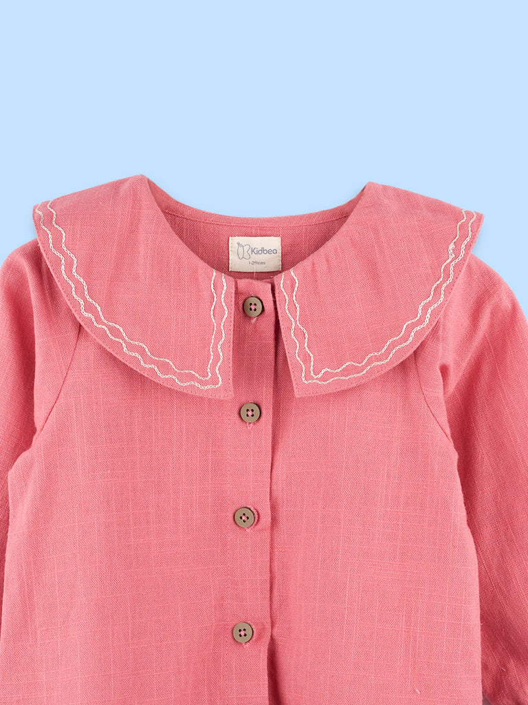 Girls Pink Cotton Collar Top – Stylish Full-Sleeve Everyday Wear