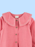 Girls Pink Cotton Collar Top – Stylish Full-Sleeve Everyday Wear